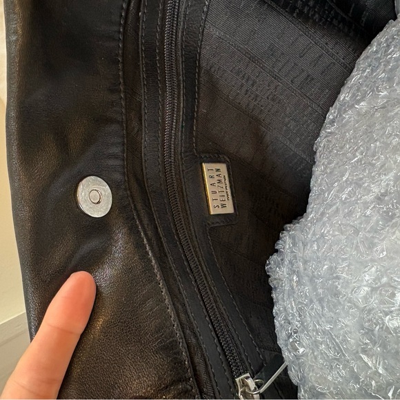 Stuart Weitzman Silver Studded Black Leather Tote Bag - Picture 5 of 9